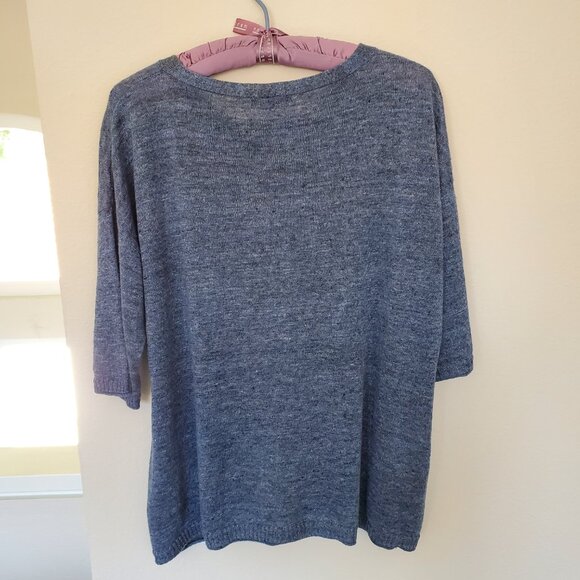 Lafayette 148 Denim Blue Linen Knit Top, Size Medium - Picture 2 of 8